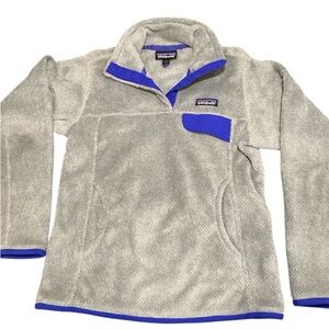 Patagonia women’s pullover fleece size small. Gray with purple. 1/4 snap fleece